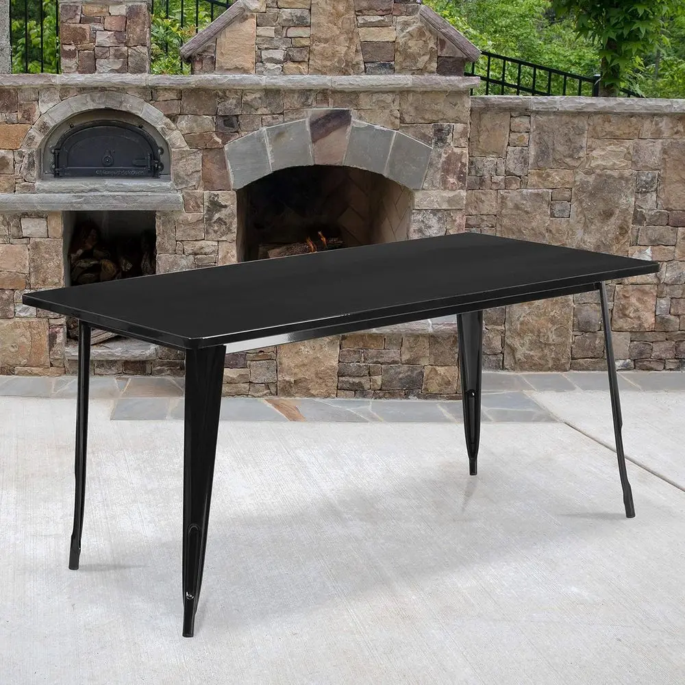 

Commercial Grade 31.5 x 63 Rectangular Black Metal Indoor-Outdoor Table