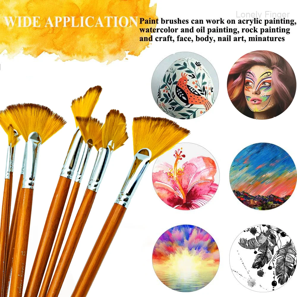 Набор кистей для рисования веером художника из 9 штук, наконечники кистей для защиты от выпадения волос из нейлона, деревянная ручка для удобного удержания, отлично подходит для акрила