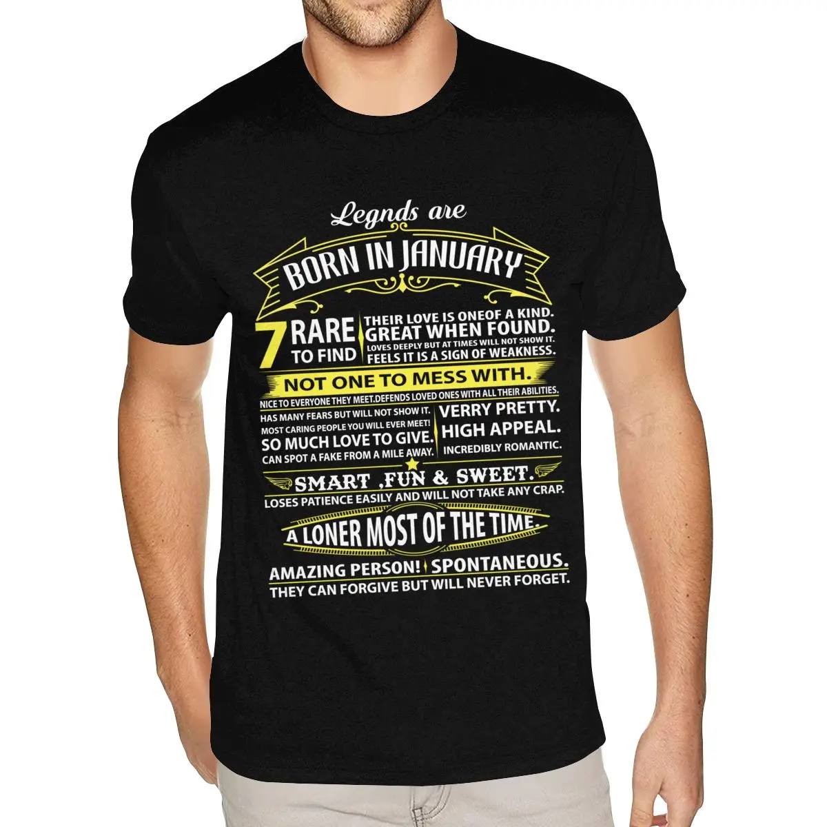 

Printing Legends Are Born In January Tee Shirts Men's Custom Print Short Sleeve 100 Cotton Black Crew Neck Tee Shirt