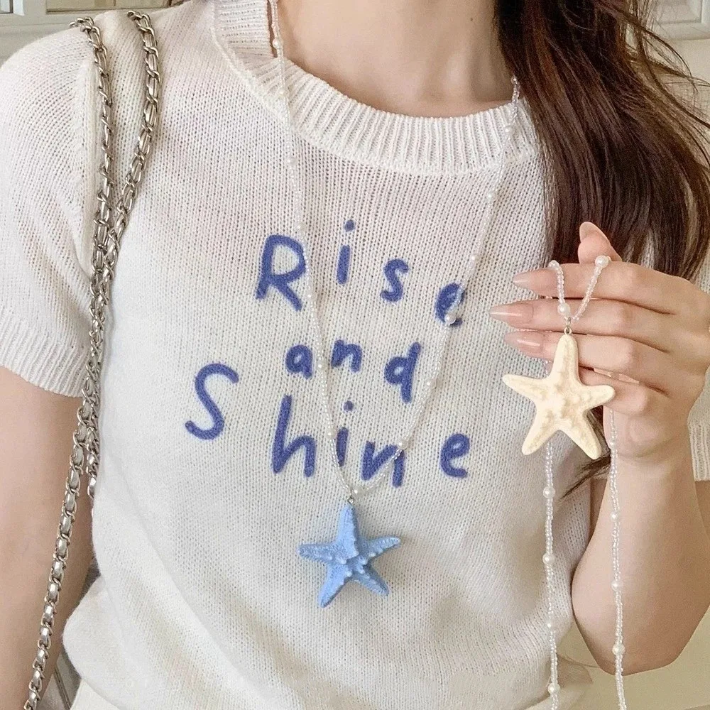 Bohemian Starfish Necklace Dopamine Bead Colorful Trendy Beach Necklace Splicing Beach Surfer Summer Clavicle Chain Vacation