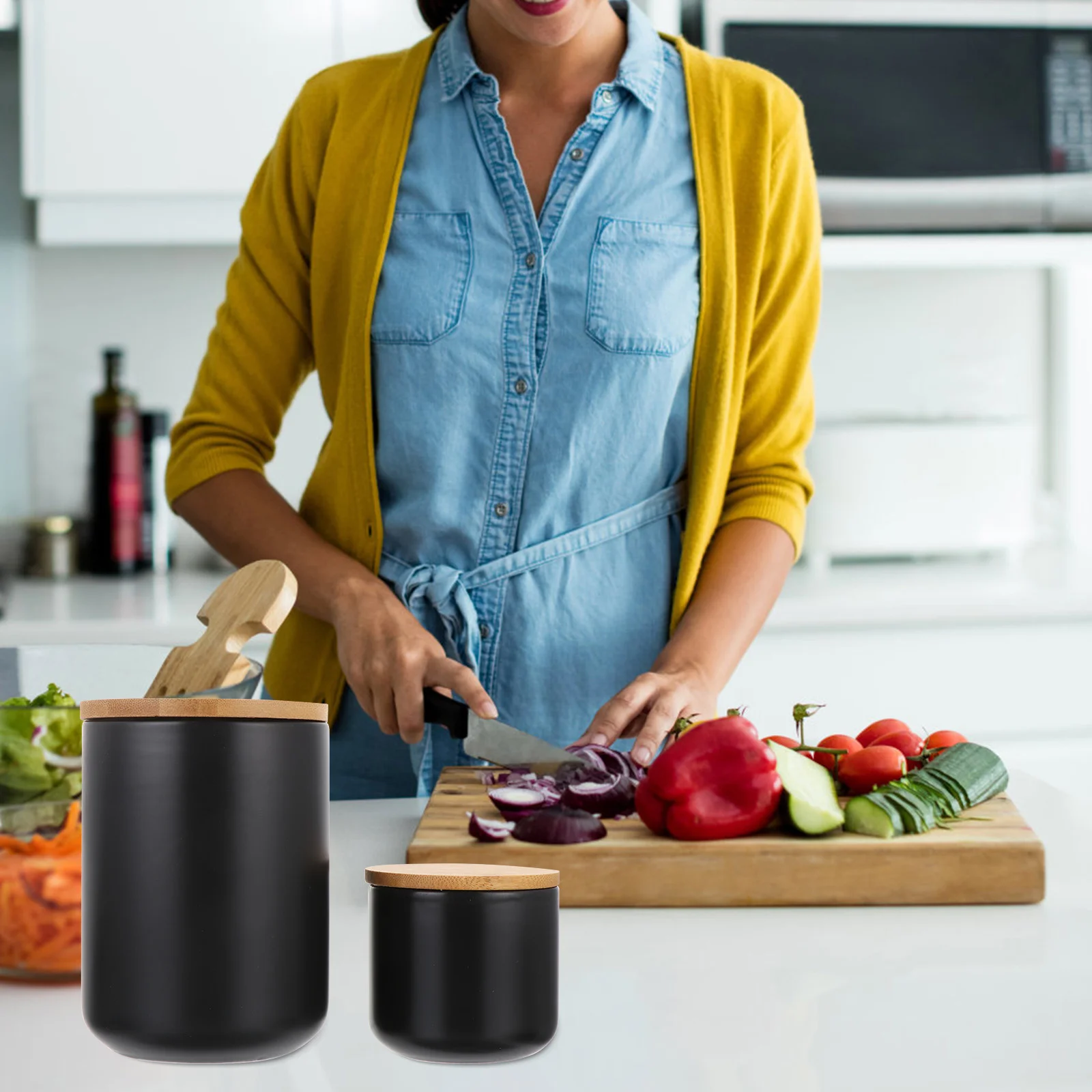 

2Pcs Premium Ceramic Storage Jar Airtight Kitchen Container for Tea Coffee Beans Spices Easy Clean Sealing Food Jar