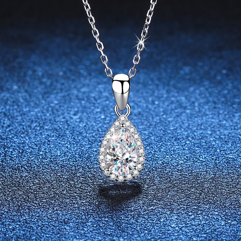 D color moissanite pendant micro-studded with diamond droplets women's pendant 1 carat silver necklace platinum PT950 mark