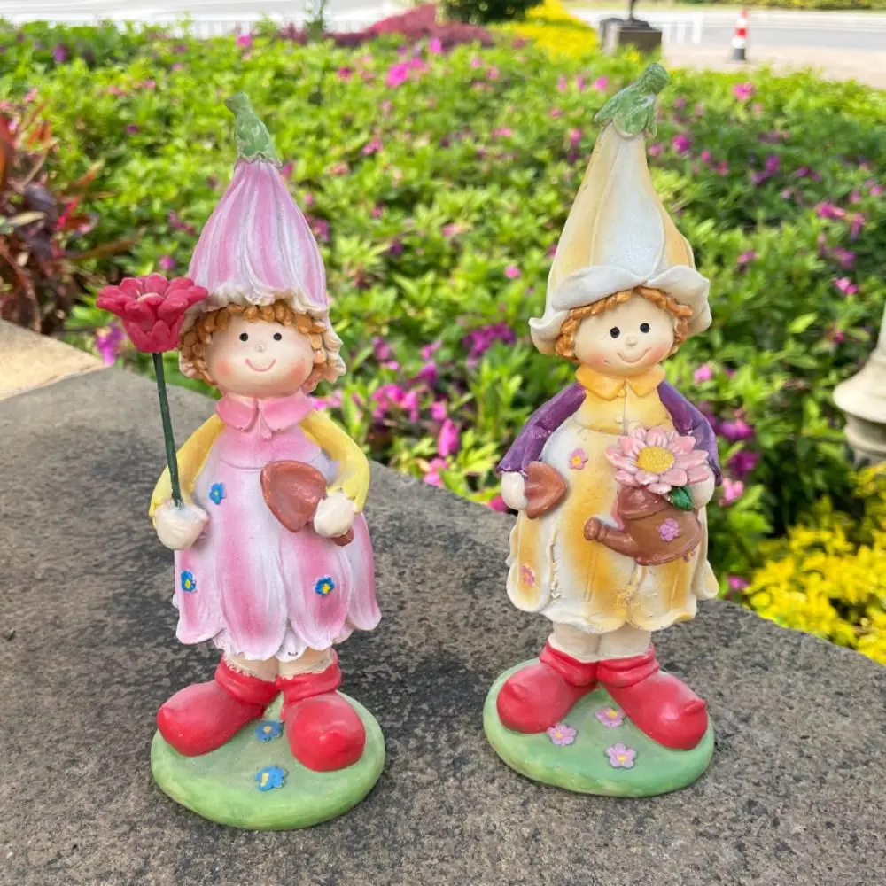 

2pcs Garden Ornaments Resin Garden Couple Sculpture Cartoon Cute Boy and Girl Statue Waterproof Miniatures Figurine Balcony