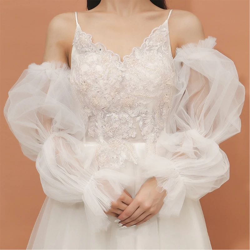 Detachable Layered Sleeves Bride Wedding Arm Cover Decorate White Ruffle Puff Sleeve for Bridal Photoshoot Decor