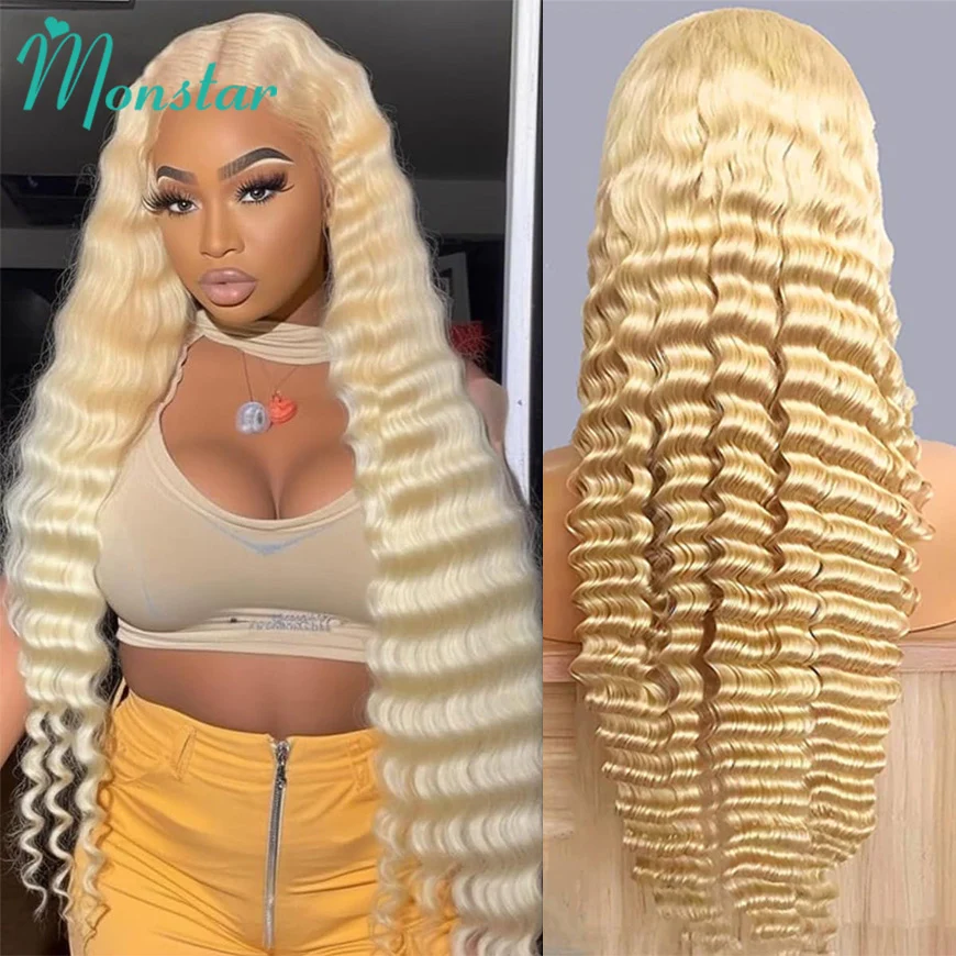 30 40 Inch 613 Deep Wave Frontal Wig 13x6 Hd Lace Frontal Wig Water Wave Human Hair Wig Curly Honey Blonde Human Lace Front Wigs