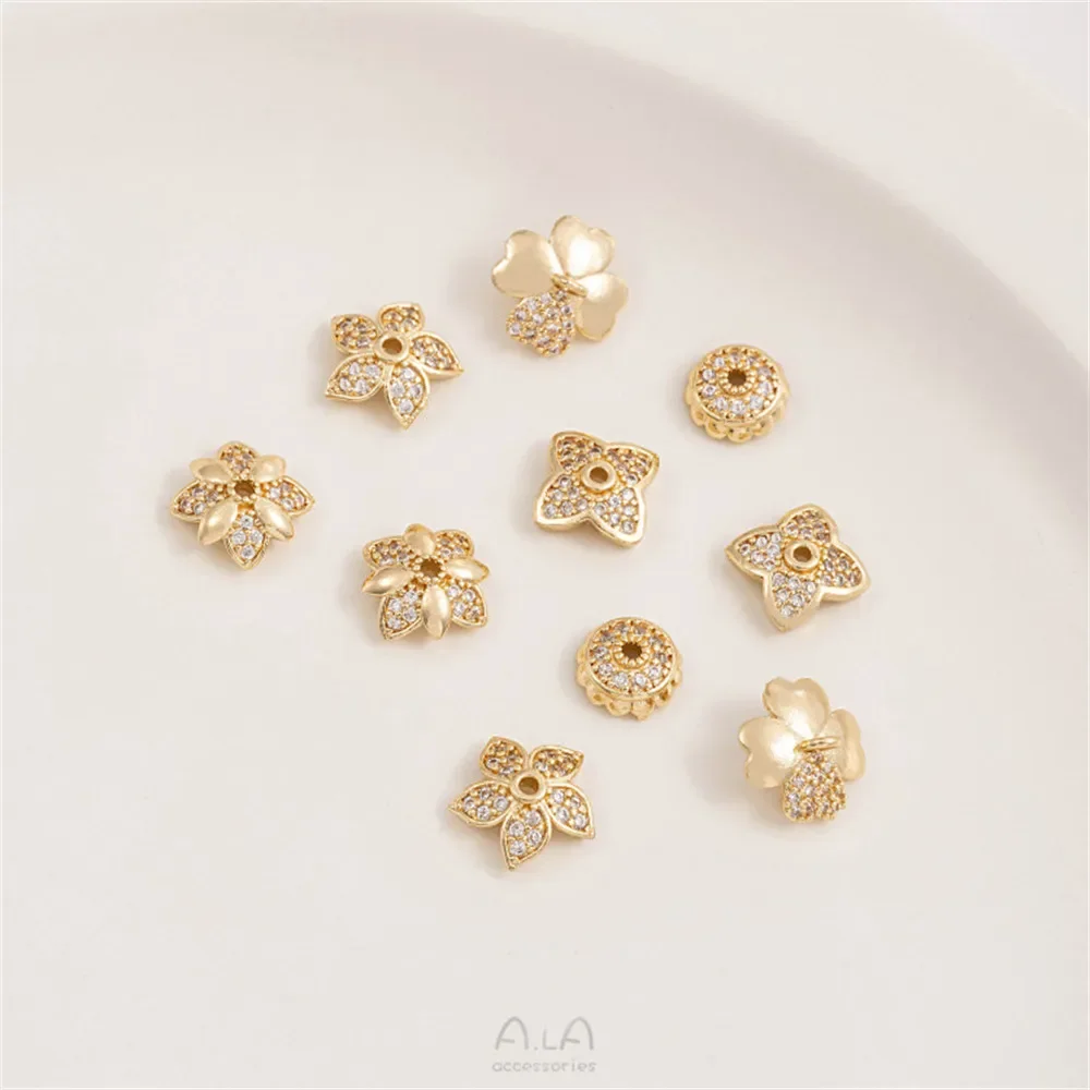 

14K gold-plating Zircon Flower Bead Cap Spacer Hanging Ring Half Hole Bead Holder DIY Bracelet Earrings Jewelry Accessories