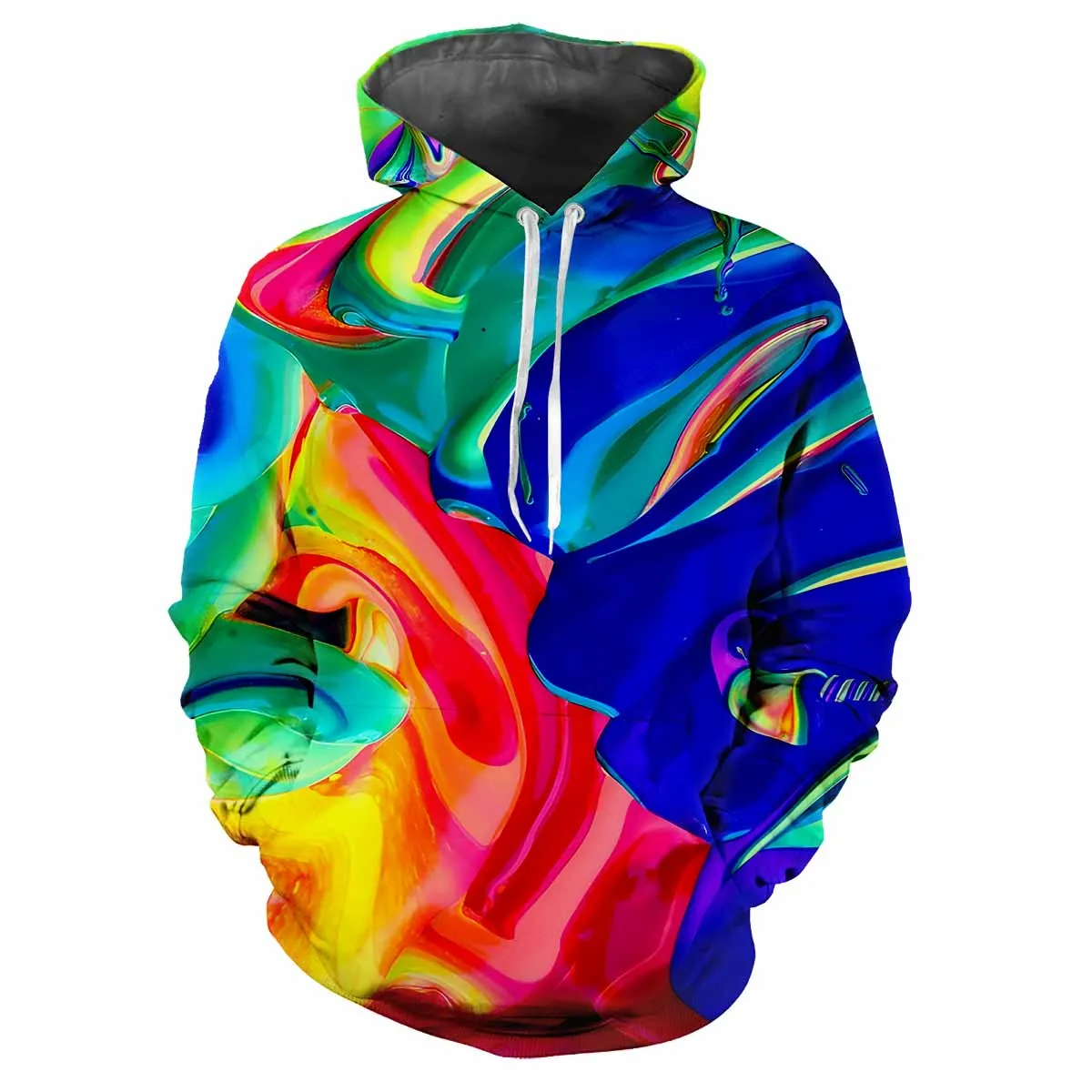 Trendy men's Hoodie Printed Pigment  Patterns Digital Printing Casual Long Sleeved Hooded Thick Fabric Tops