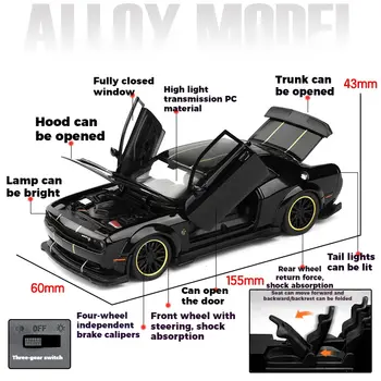 1:32 Dodge Challenger SRT Hellcat Redeye V8 Legering Metall Diecast Modell Amerikansk Muskelsportbil Samling Av Hobbydekorationer 12 best sales Hell cat car - №4