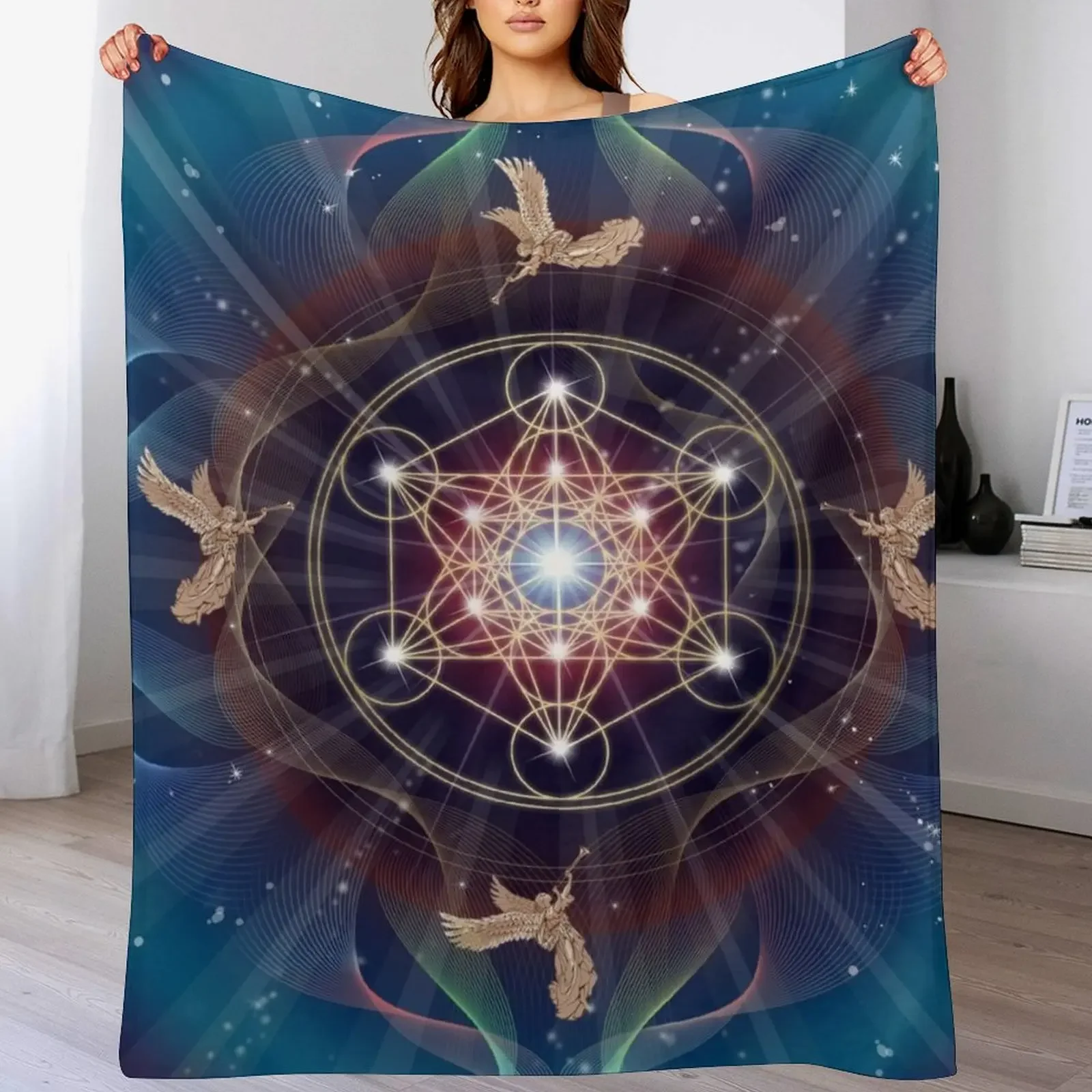 Metatron's Cube - Merkabah - Peace and Balance Throw Blanket Furry Designers Sofa Quilt Blankets