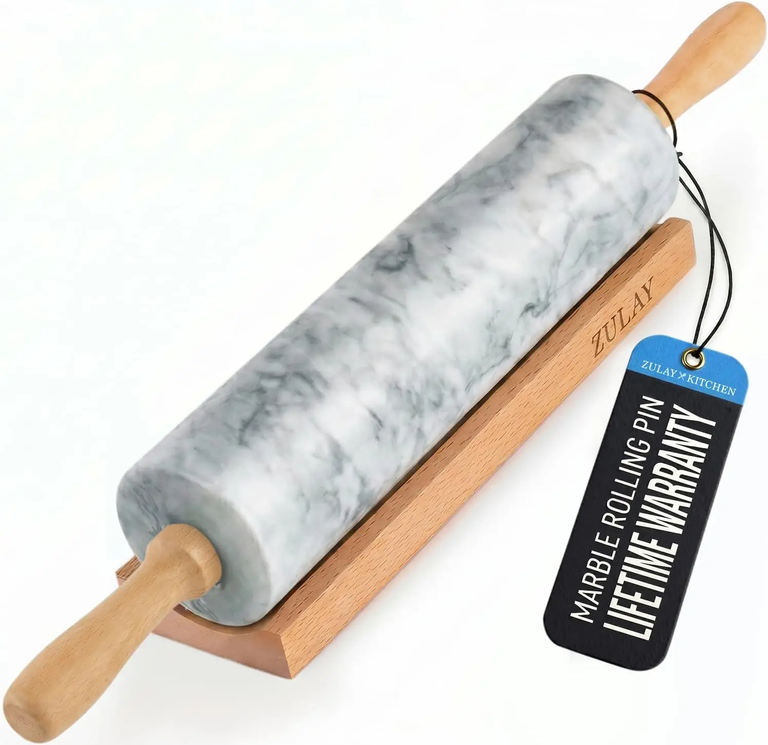 

17-Inch Marble Rolling Pin with Stand, Polished Marble Rolling Pin for Baking with Beechwood Handle, Non-Stick Roller for