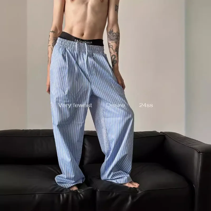 Koppelsbroeken Amerikaanse blauwe strepen Patchwork Geruite broek met wijde pijpen Huiskleding Bovenkleding Huidvriendelijk Veelzijdig Los