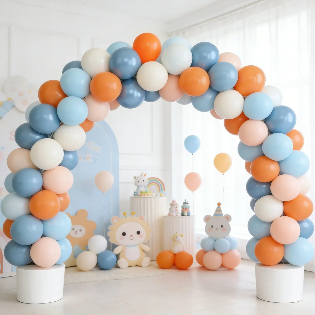 Globos Naranja y Azul, Globos Retro Macaron Naranja, Azul Marino y Blanco para Decoración de Fiestas de Cumpleaños, Baby Shower, Graduación y Compromiso