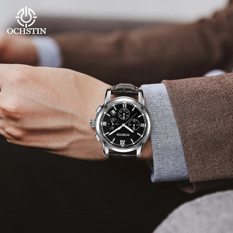 OCHSTIN Prominente Series Multi-functional Quartz Watch Commuter Leisure 30 Meters Life Waterproof Gold Shell Mens Quartz Clock