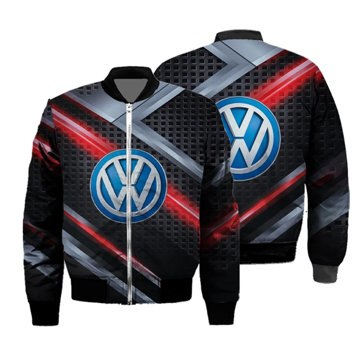 2025 Autumn/winter men's new warm jacket, 3D Volkswagen logo print, suitable for racing fans' fashionable casual jacket