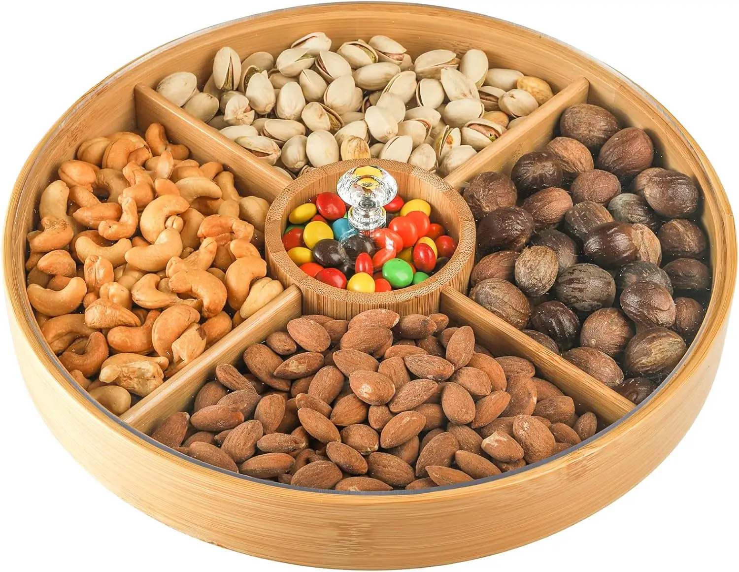 

Bamboo Serving Tray with 5 Compartments, 12 Inches for Fruits, Nuts, and Party Snacks