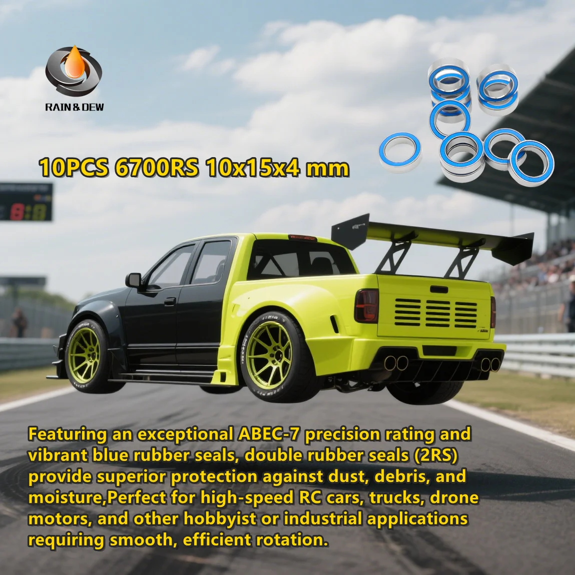 

10PCS 6700RS Bearing 10x15x4 mm ABEC-7 Hobby Electric RC Car Truck 6700 2RS Ball Bearings 6700-2RS Blue Sealed