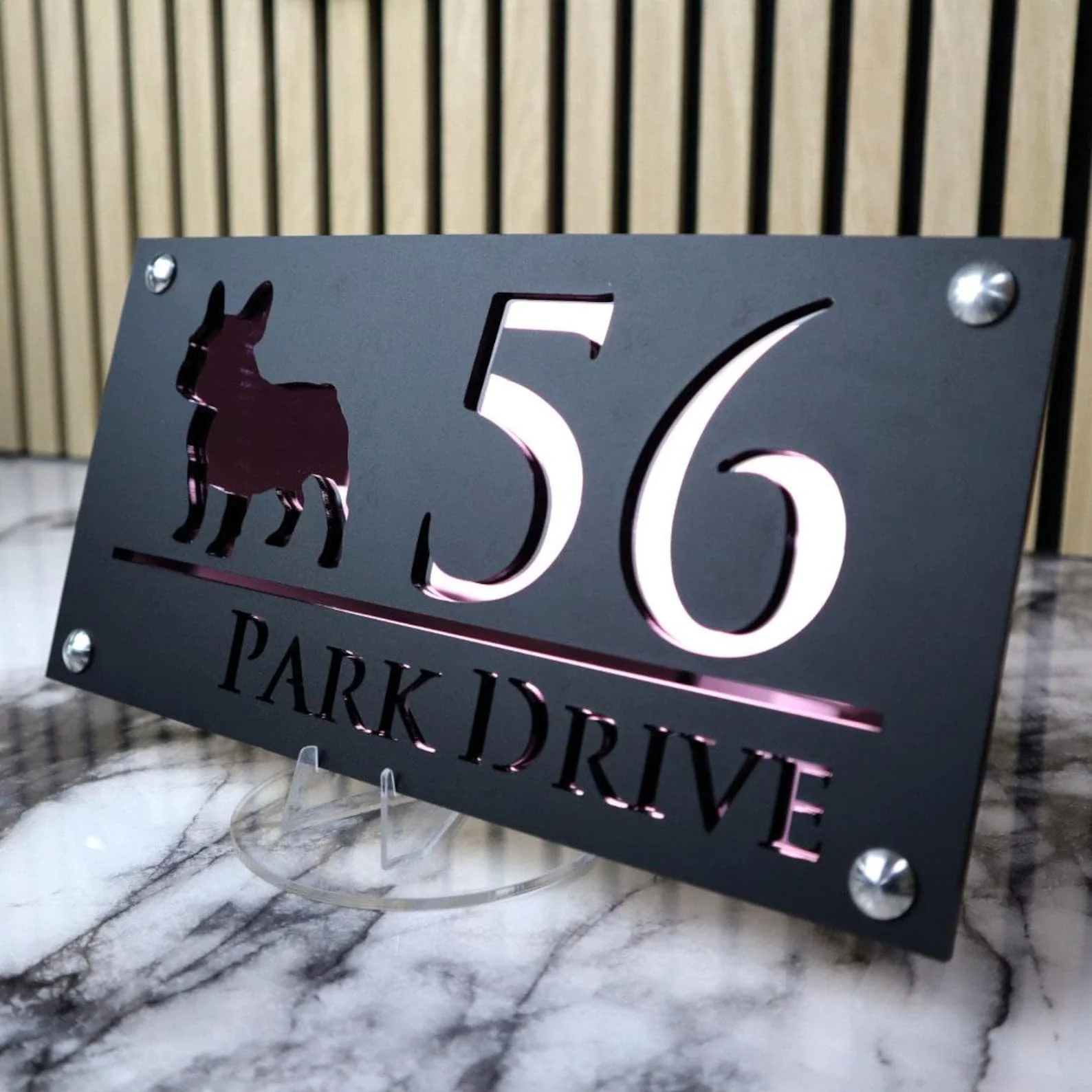 Custom Acrylic Pet House Number Sign - Glossy Grey Outdoor Address Plaque for Dogs & Cats, Eye-Catching Modern Design