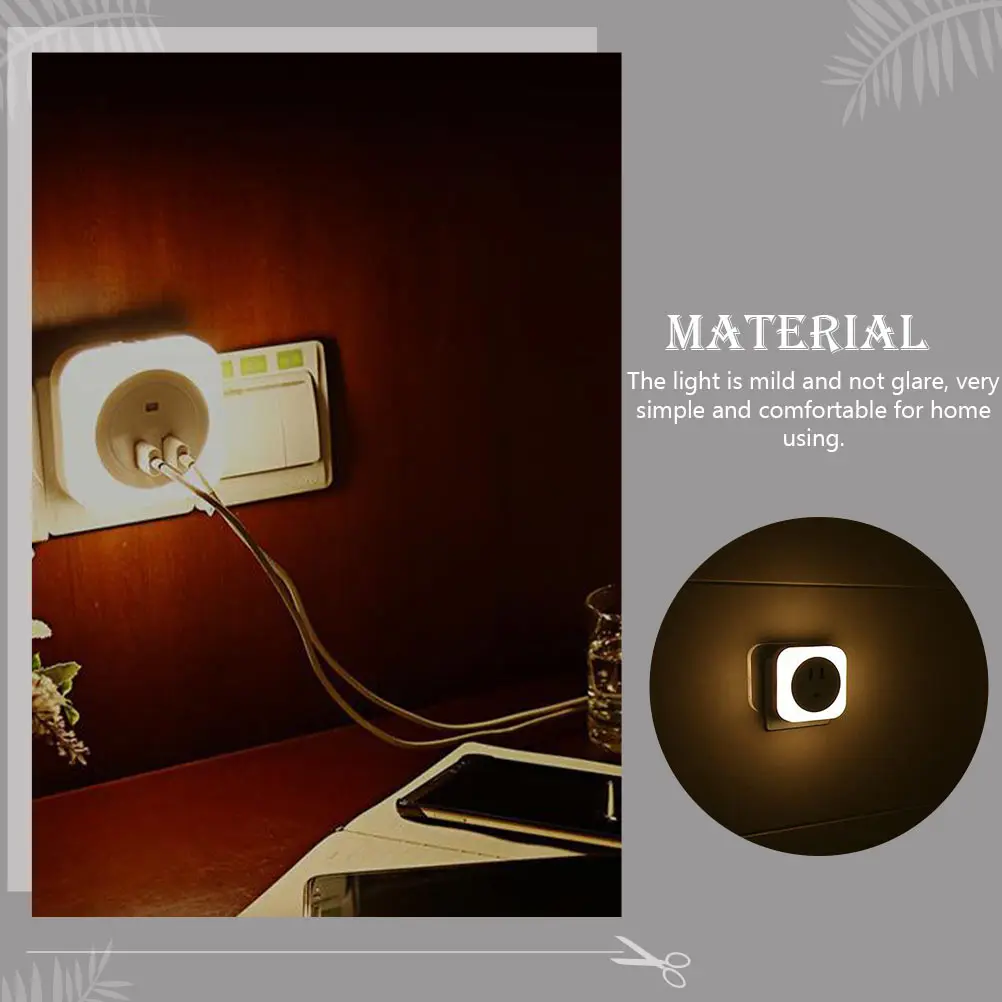 

Dual USB Night Light for Bedroom Bedside Plug Lamp Light Controlled Eco-Friendly Durable Simple Comfortable Children