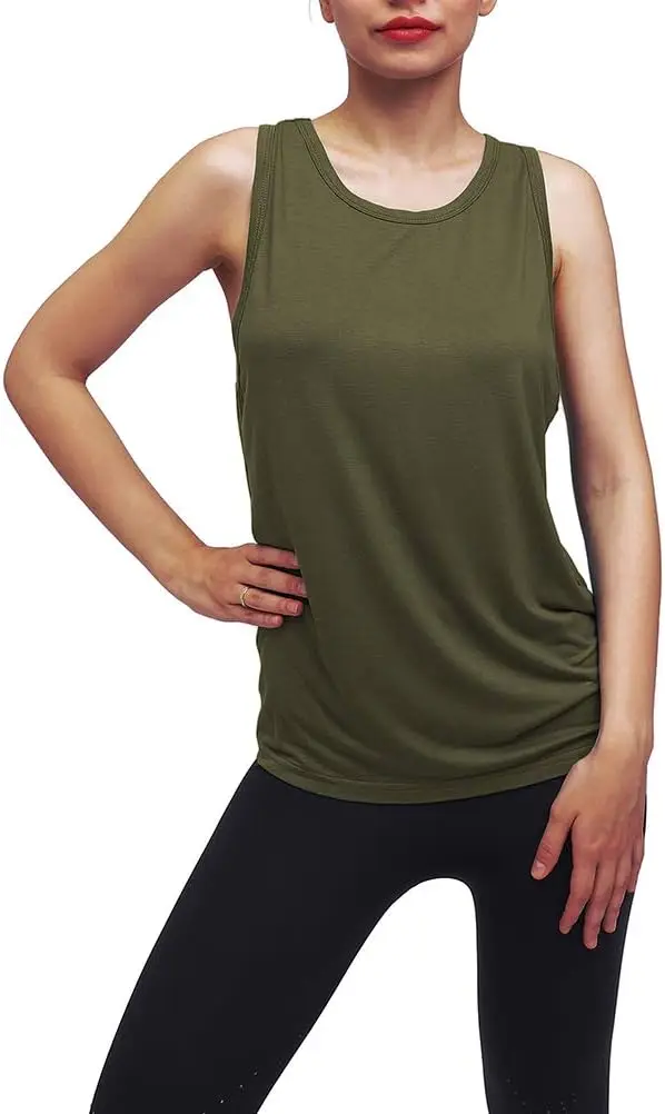 Womens Workout Yoga Tops Open Back Shirts Tie Back Tank Tops with Adjustable Fit