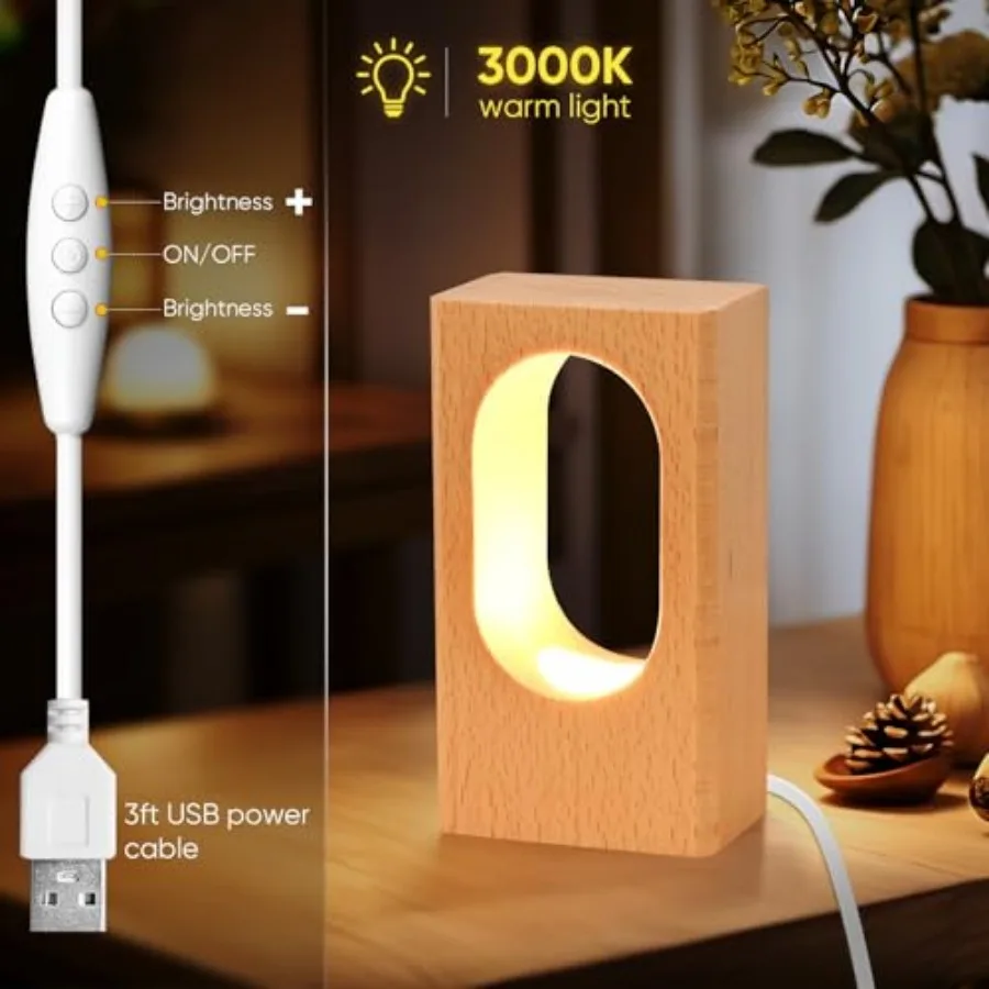 LED Wood Desk Lamp, Bedroom Bedside Night Light, Dimmable Led Lighting, Creative Home Decor Table lamp, Unique House warmging G view 4