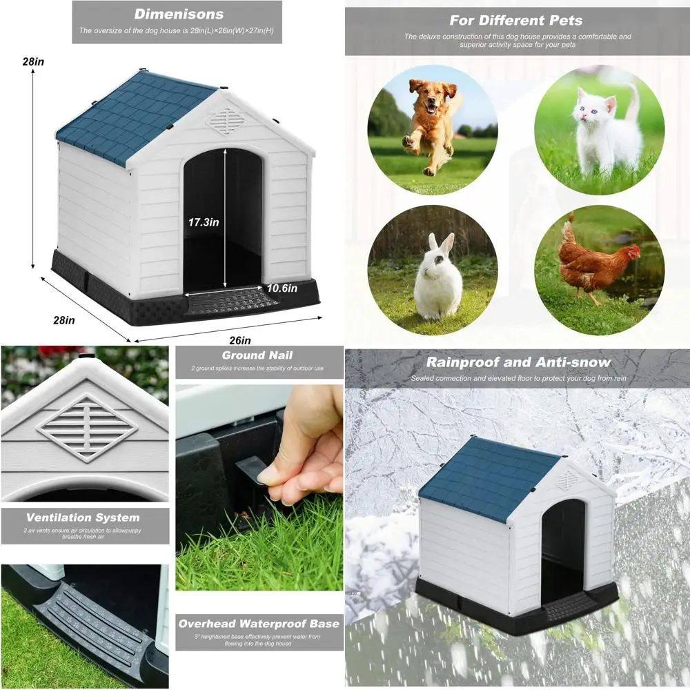 

Вентилируемый водонепроницаемый домик для собак - утепленное укрытие для собак малых и крупных пород с приподнятым полом и вентиляционными отверстиями