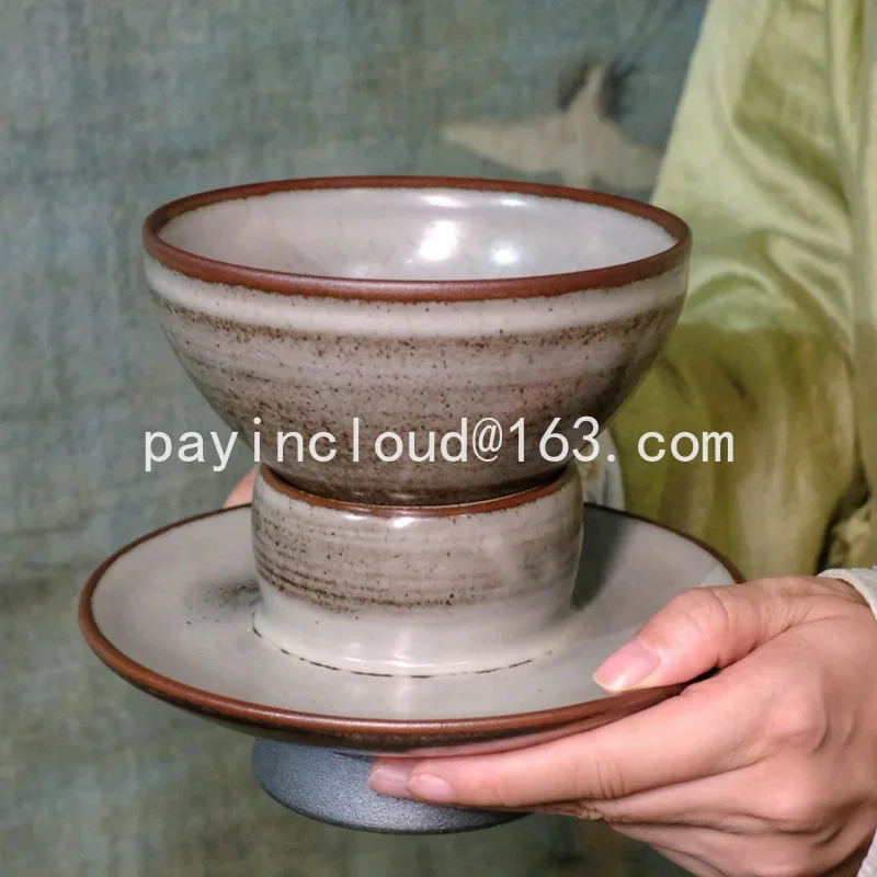 Imitation Song Gray Back Dragon Kiln Firewood Burning Point Tea Cup/Cup Holder Gray White Glaze Jianzhan Matcha Bowl