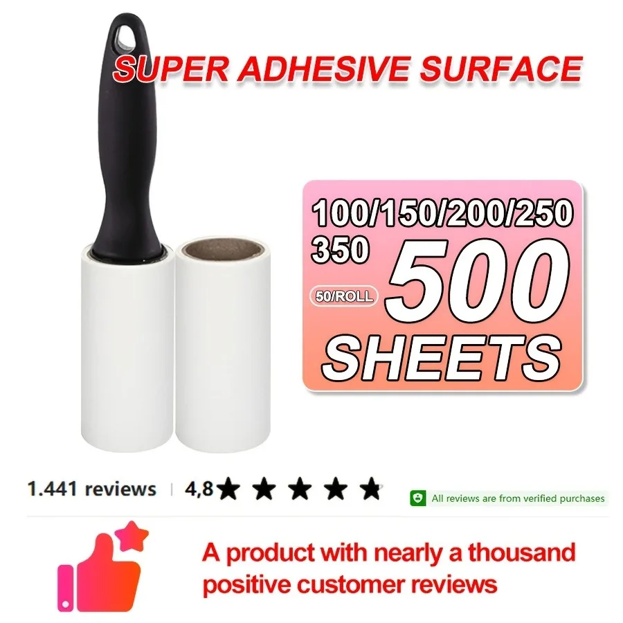 Superficie súper adhesiva, 50 hojas por rollo de rodillo quitapelusas, adecuado para eliminar pelusas de la ropa/pelo de mascotas, todo tipo de suciedad.