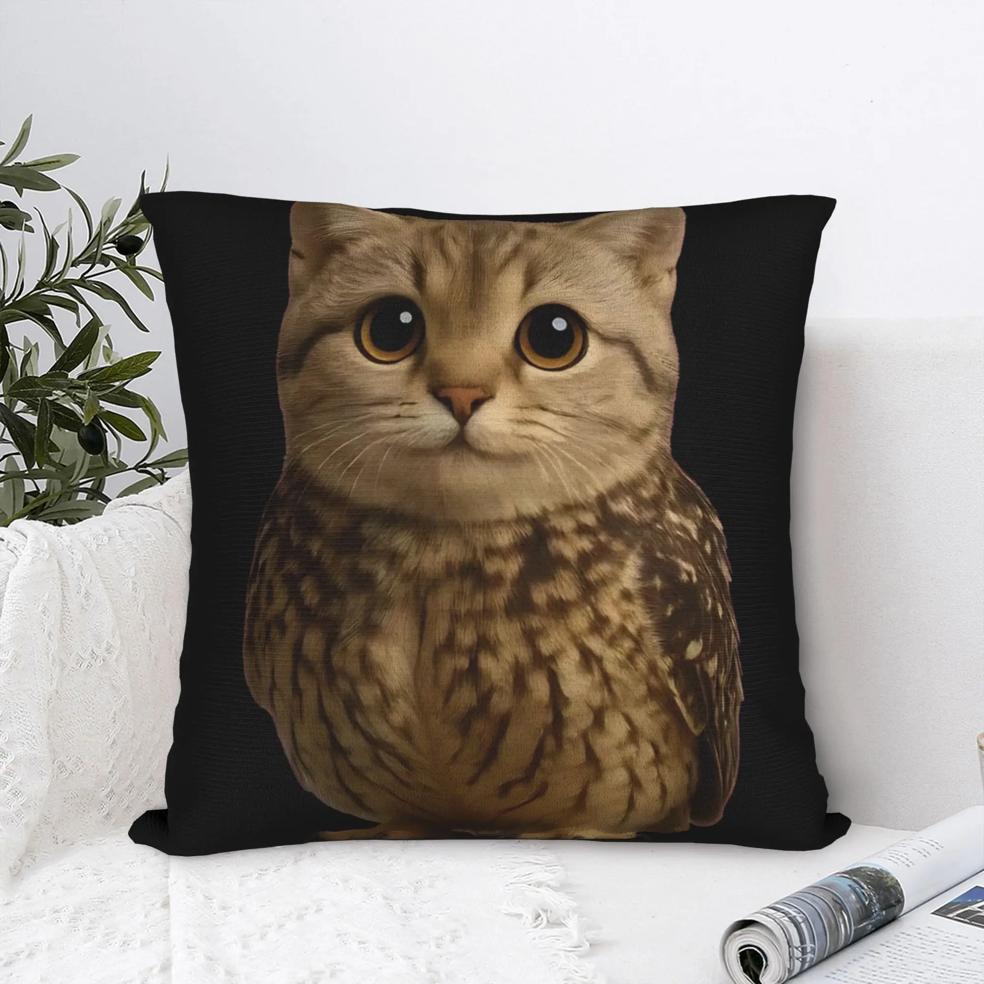 Funny Cute Meowl Cat Owl Viral Internet Trendy Meme Pillowcases  Kawaii Pillow Case For Office Car Home Decor Print Pillow Cover