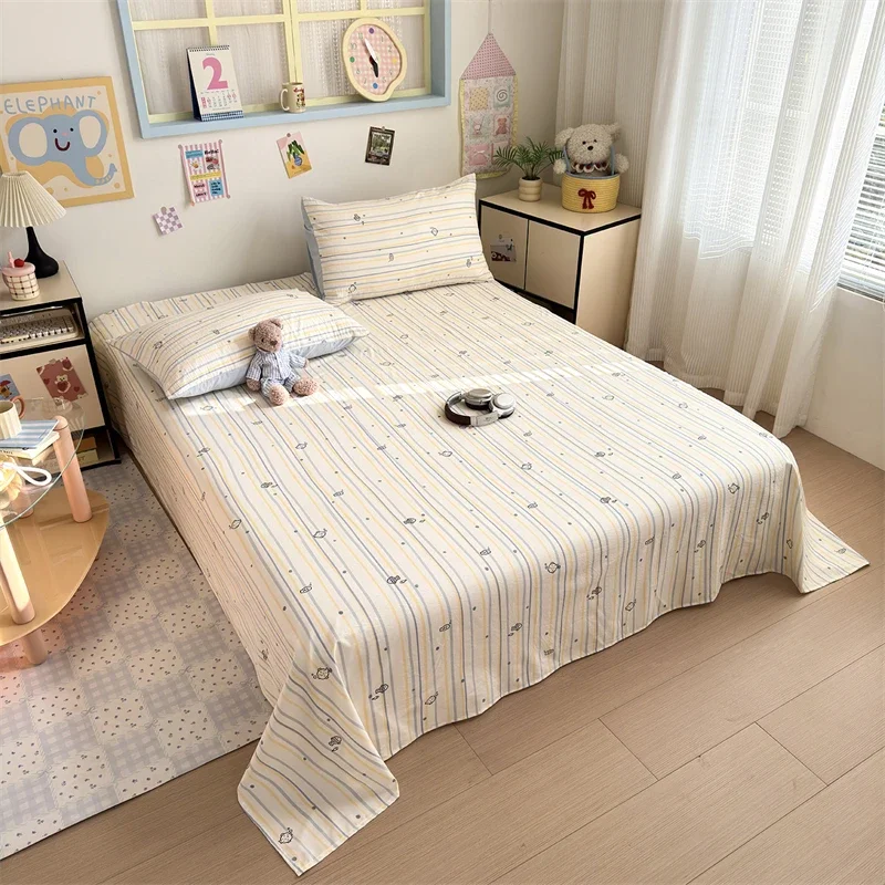 Grade A High Density Soft Flat Bed Sheet Simple Cute Doodle Print Bed Sheets Breathable Skin-Friendly Machine Washable Bedsheet