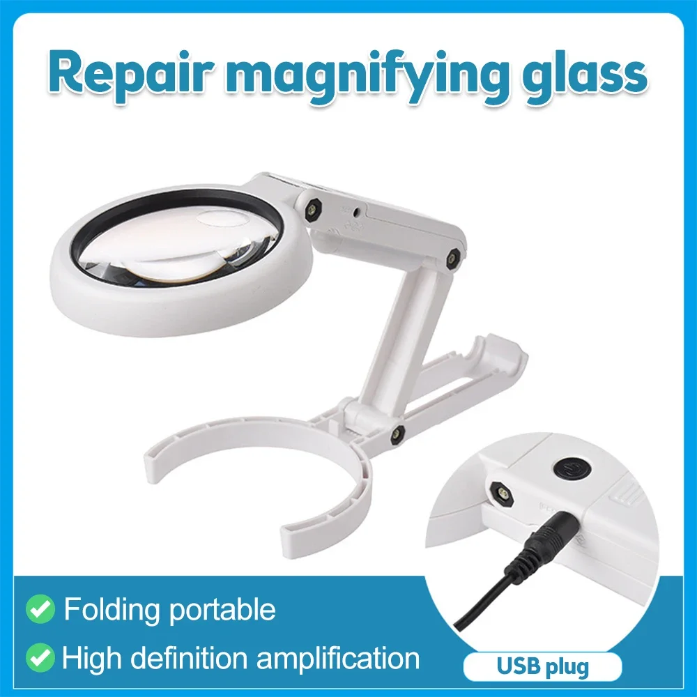 11X Magnifying Glass with Light 8  Magnifier Foldable Stand Desk Read White Ring Light  Jewelry Appraisal Reading Repair