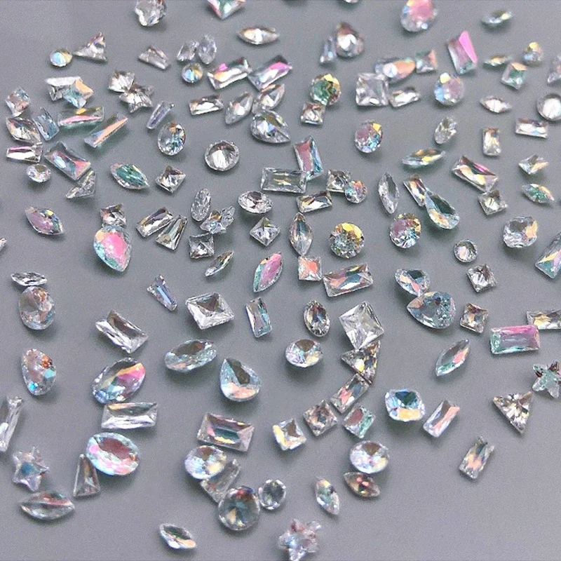 50Pcs Translucent Sparkling Mini Rhinestone Colorful Mixed Shaped Glitter Zircon Nail Art Decoration Manicure Shiny Accessories