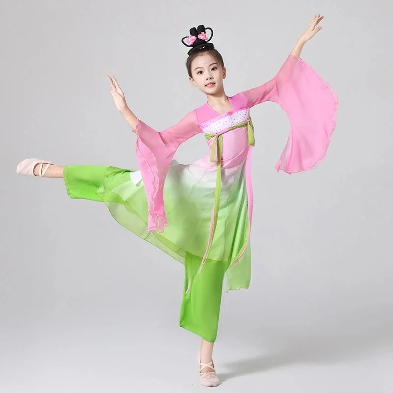 2026 Chinese vintage Children Dance Costume Gradient Color Ruqun Tops+Pants Set Stage Performance Folk Dress Girl Fairy Dress - view 4