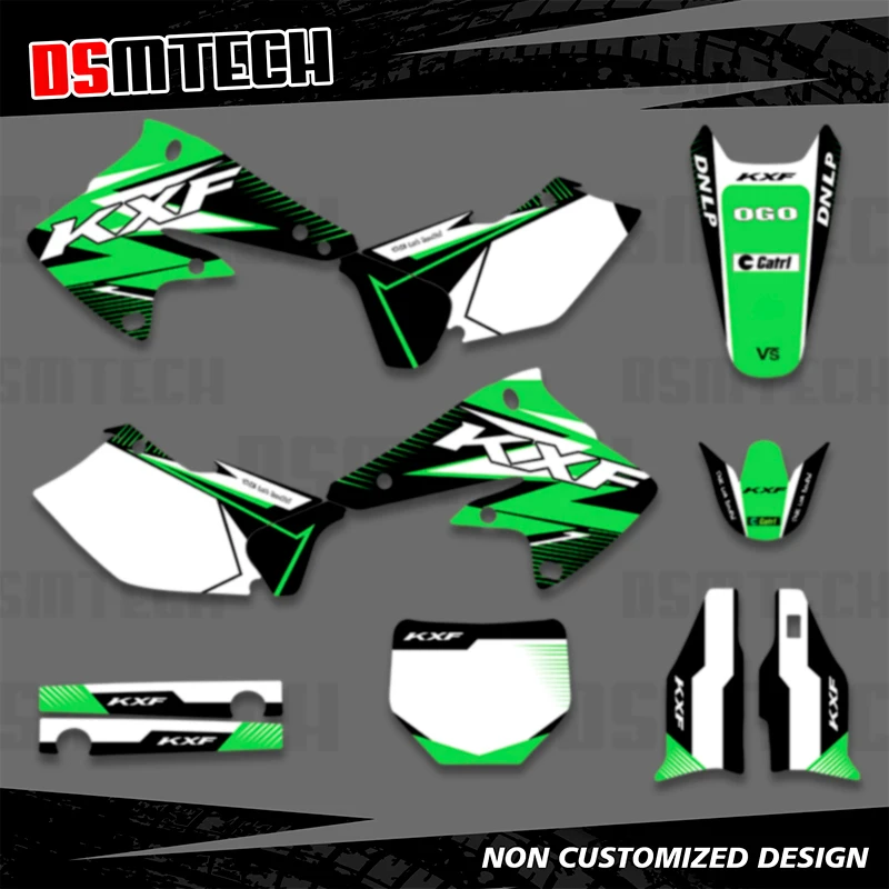 DSMTECH Motocross Team Graphics Background Sticker Decal Kit For KAWASAKI KXF250 KXF 250 2004 2005 Number Name Background Custom