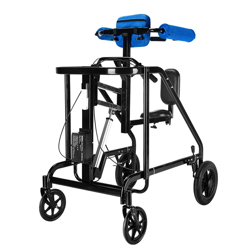 

Electric walkers with standing frames and fall prevention systems and training aids for patients with hemiplegia
