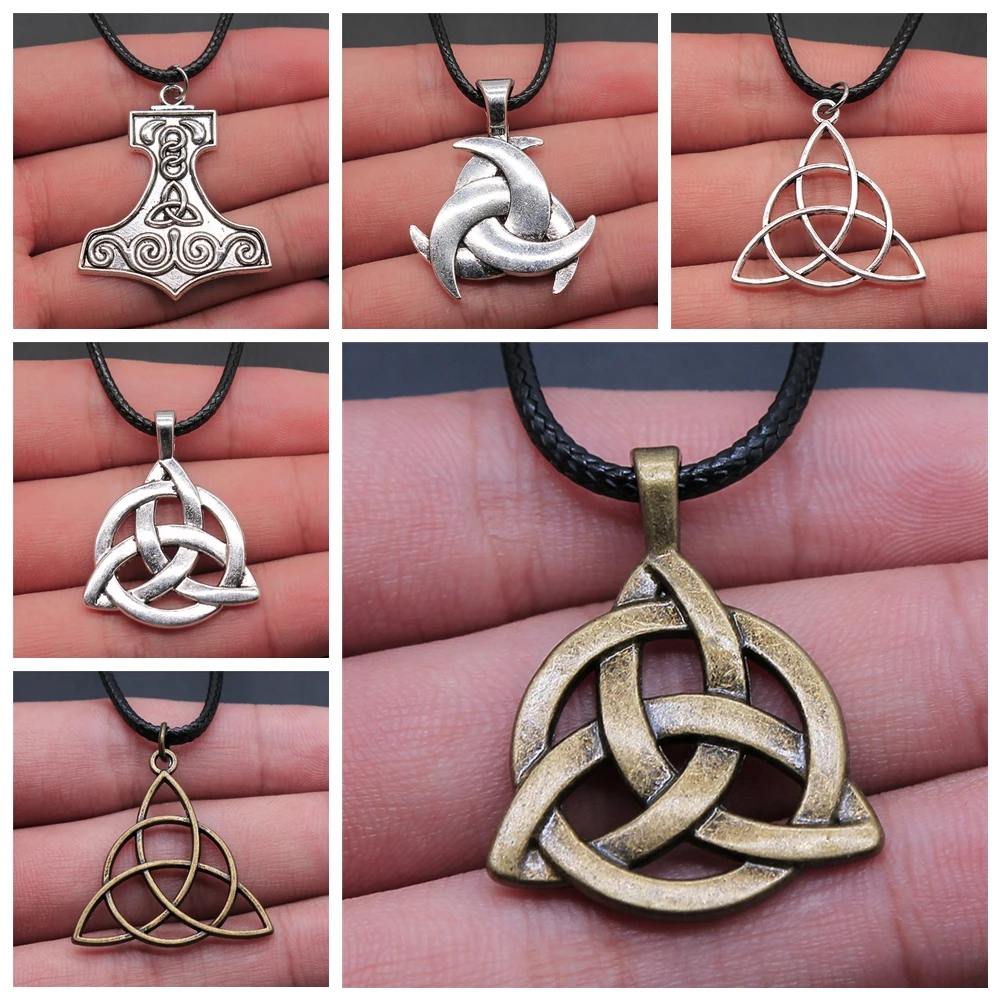 Triquetra Knot Amulet Religious Irish Knot Pendant Necklaces Triquetra Scandinavian Circle Trinity Statement Jewelry For Men