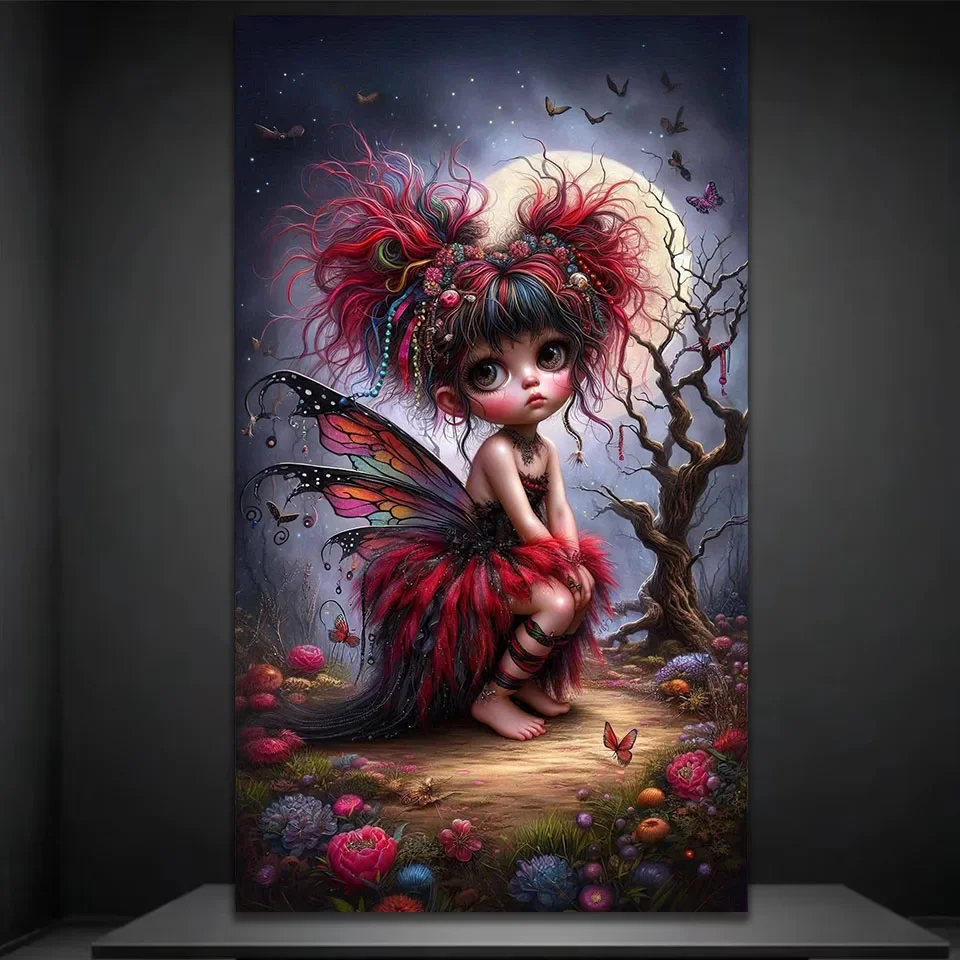 Large Size Diamond Art Kits for Cartoon Witch Girl, Full Round Square DIY 5D Diamond Painting Kit for Beginners,Home Decr Gift,