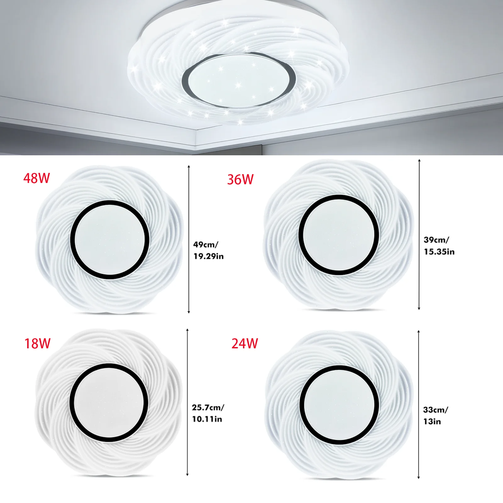 LED-Deckenleuchte 18W 24W 36W 48W AC220-240V 6500K Kaltweiß Sternenhimmel Aufputzleuchte für Schlafzimmer Wohnzimmer Küche Flur