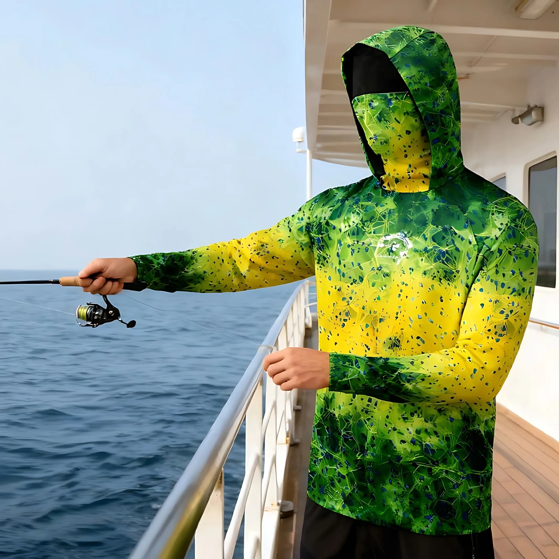 Men's fishing attire - long-sleeved hooded mask - fishing jacket - quick-drying sun protection - fishing clothing