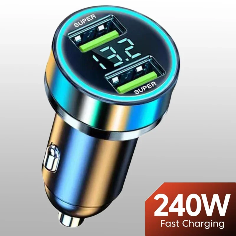 240W Car Charger Super Fast Charging 2 USB Port for iPhone 12 13 14 15 16Pro Max Samsung Xiaomi Huawei Google Car Phone Charge