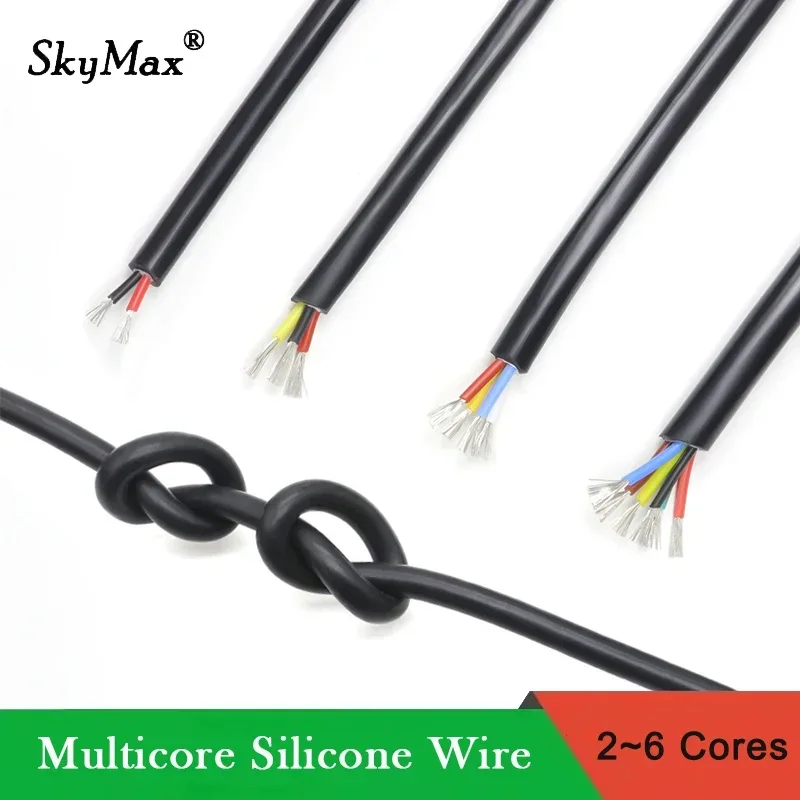 

1~10m Black Flexible Silicone Wire Square 0.3 0.5 0.75 1 1.5 2 2.5 4 6 mm x 2 3 4 6 Cores Tinned Copper High Temperature Cable