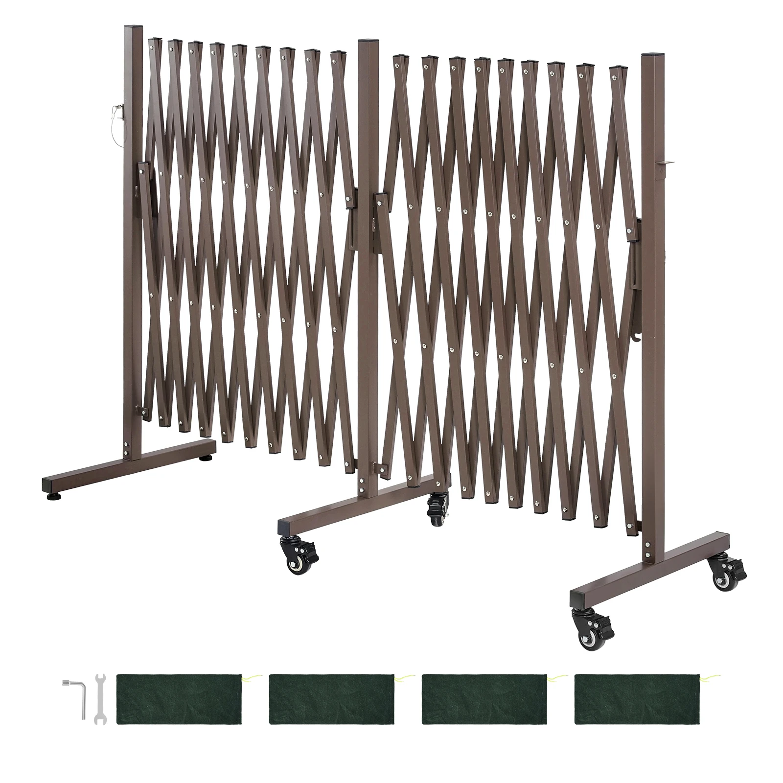 Double Expandable Barricades, 20FT Expandable Safety Barrier, Flexible Mobile Barricade with Locking Casters, Portable Folding Security Gate Metal Traffic Fence for Patio Garden Stairway