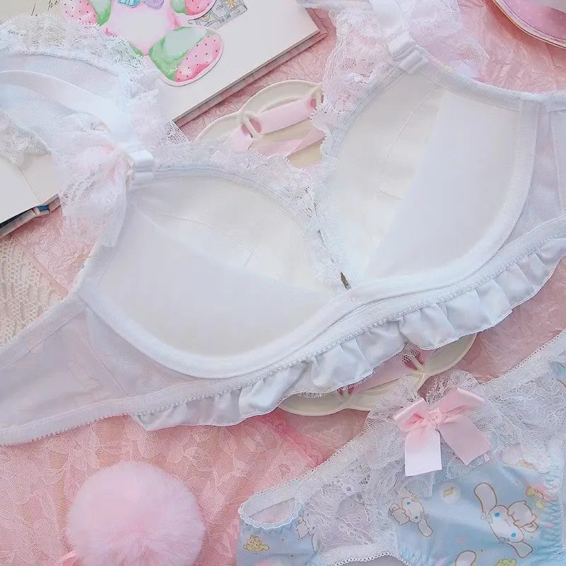 Cute jade cinnamon dog underwear girl soft heart cute sweet lace small chest gathering thickened no steel ring bra set