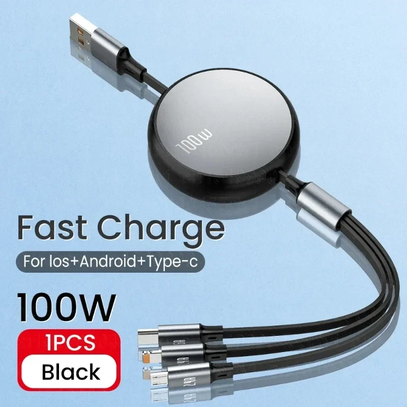 

6A 100W 3 in 1 Fast USB Cable for Huawei/Honor Retractable Portable 3 in 1 Micro USB Type C Charger Cable For iPhone Samsung