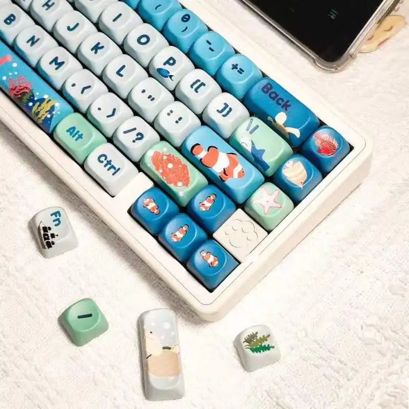 Underwater World Theme Keycaps 130 Key Moa Cherry Profile Pbt Thermal Sublimation Process Mechanical Keyboard Cartoon Keycaps