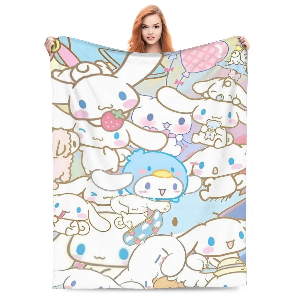 Super Soft Blanket Camping Sanrio Cinnamoroll Cartoon With Friends Throw Blanket  For Living RoomPrint Sofa Bed Cover