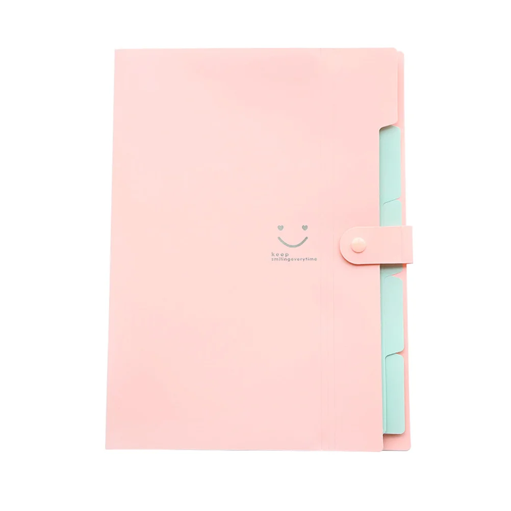 Pink A4 Expanding File Folder 5 Pockets Secure Snap Button Closure Plastic Document Organizer for Paper Storage Ideal for Travel