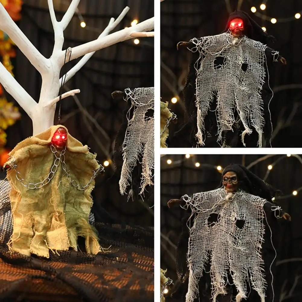 عباءة الشعر ديكور طائر معلق شبح الهالوين الديكور مخيف هالوين معلقة شبح الدعامة مع عيون Led متوهجة للمسكون