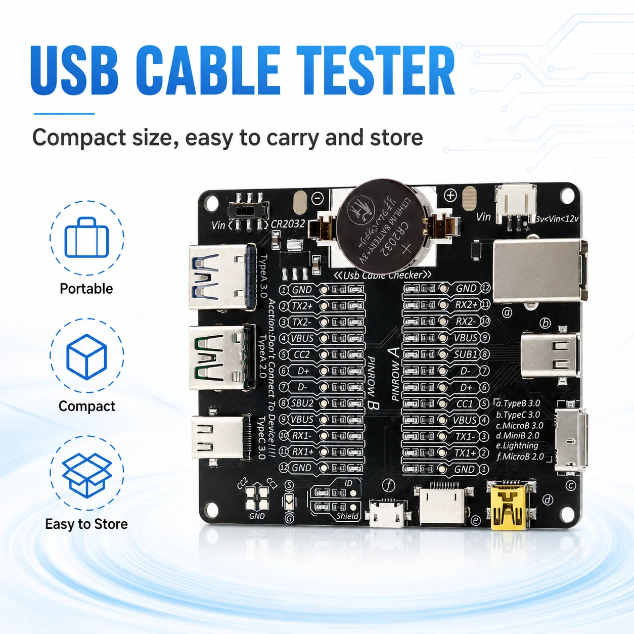 DT3 USB Cable Tester Data Cable Detection Board for IOS Android Micro Type-C Short Circuit on-Off Switching Test Board Tool