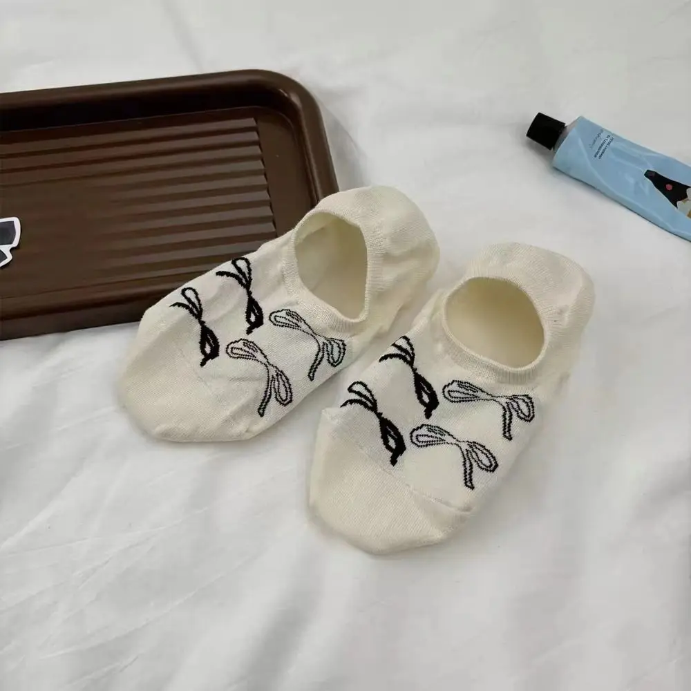 New Breathable Bowknot Socks Spring Summer Solid Color Boat Socks Cotton Thin Invisible Cute Sock