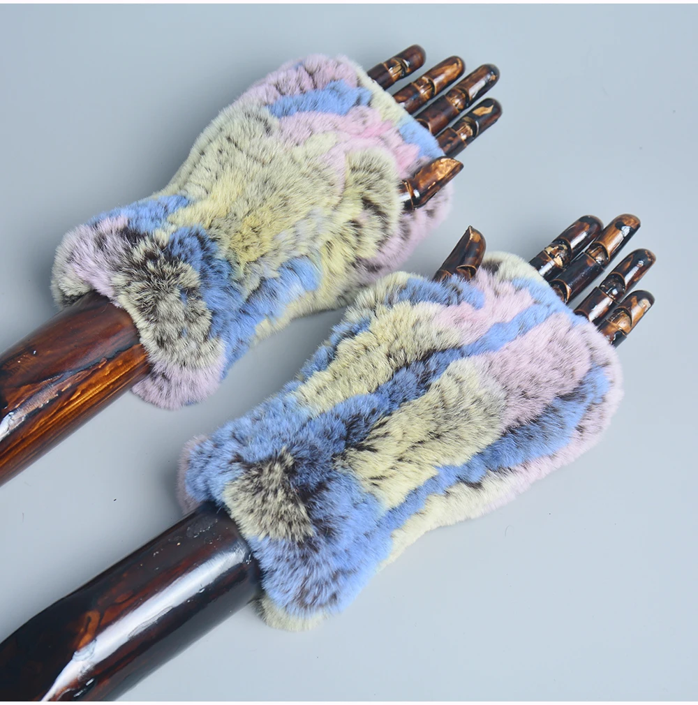 Lady Winter 100% Natural Real Rex Rabbit Fur Glove Women Soft Rex Rabbit Fur Glove Foashion Warm Knitted Genuine Fur Gloves